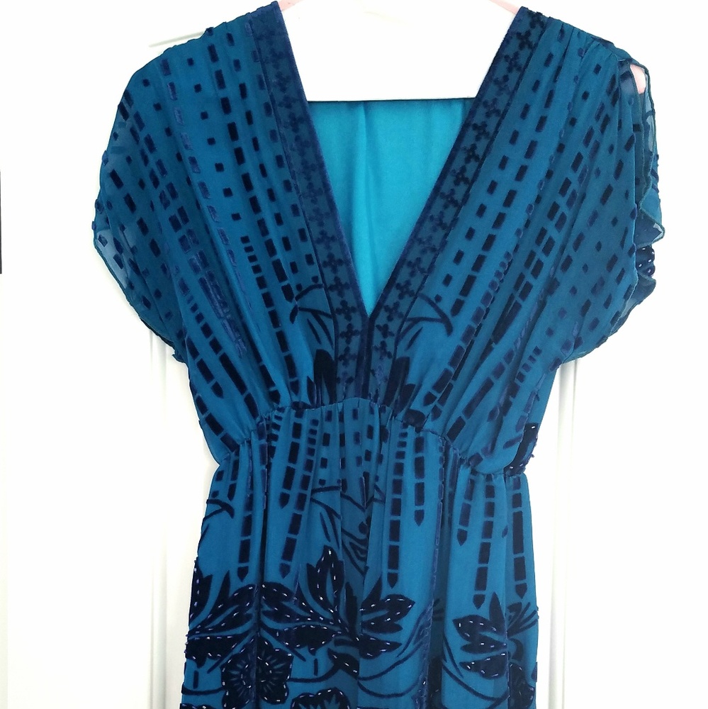 Hale Bob Blue Velvet and Beaded Dress